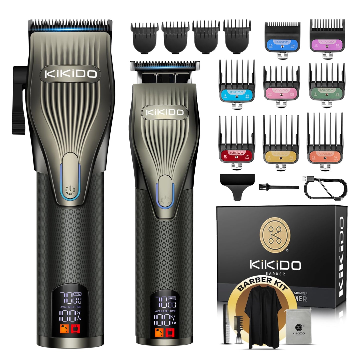 KIKIDO Professional Hair Clippers for MenUSB Rechargeable Hair TrimmerMens Grooming Kit for Hair Face Beard for Barbers Shop & Home Use