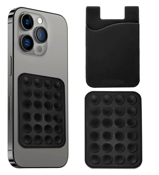 Suction Phone Case Mount Silicon Adhesive Phone Accessory for iPhone and Android Hands-Free Mirror Shower Phone Holder Tiktok Videos and Selfies - Black