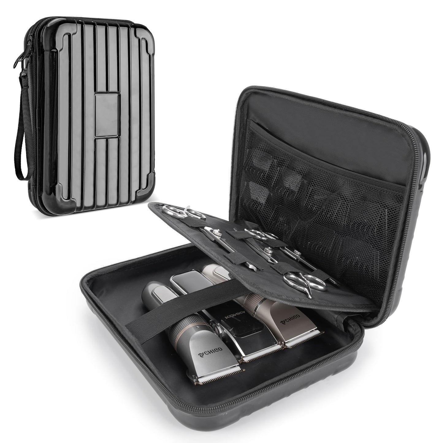 SMYV Barber Bags for Clippers and Supplies Portable Barber Travel Case for Barber Accessories Hair Trimmer Storage Organizer for Men Razor Guard Grooming Kits (Case Only) - Black