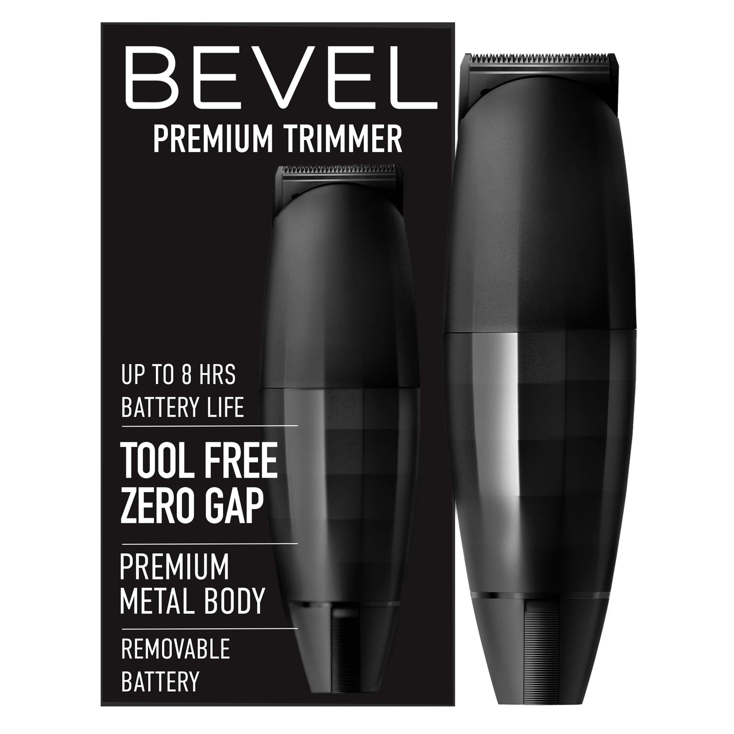 Bevel Beard Trimmer for Men - Black Edition Cordless Trimmer 8 Hour Rechargeable Battery Life Tool Free Adjustable Zero Gapped Blade Barber Supplies Mustache Trimmer